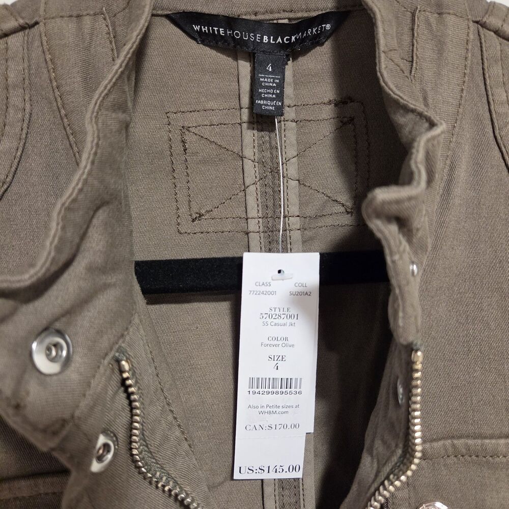 White House Black Market Casual Utility Jacket Sz 4 Olive Green Short Sleeve New - Picture 7 of 11